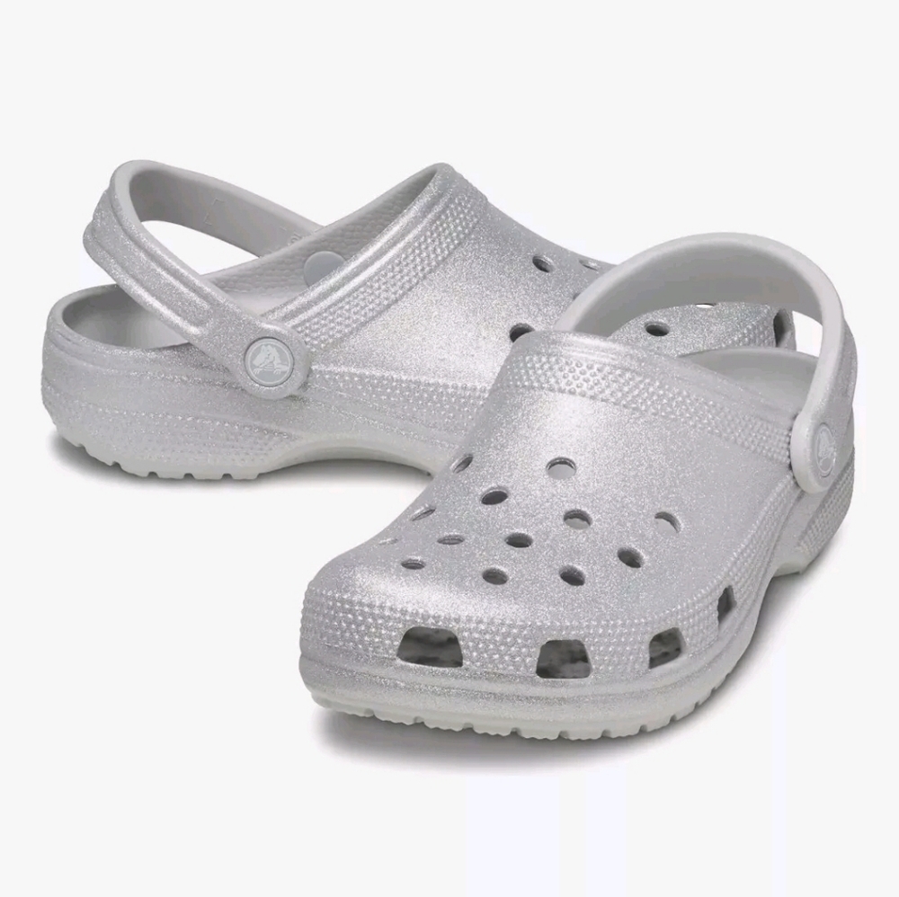 Crocs Women's Classic Silver Glitter Platform Clogs Size 11 US New